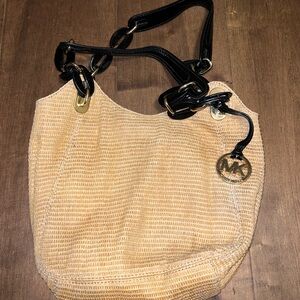 Michael Kors Tan and Black Shoulder Bag with Woven Design